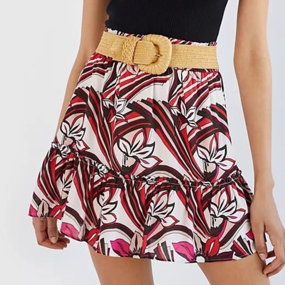 BY ANTHROPOLOGIE Women Small Floral Print Ruffle Mini Skirt Romantic Date Night - Picture 1 of 12